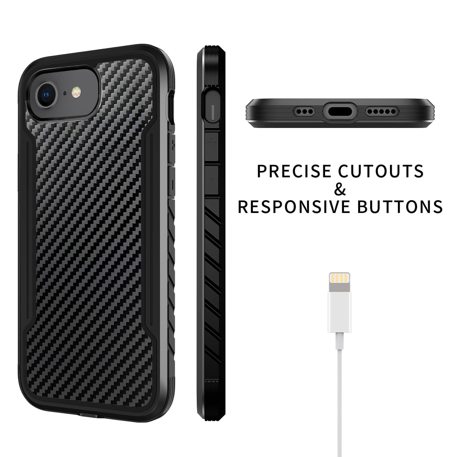 Tough On iPhone SE 2022 & 2020/iPhone 7 & 8 & 6 Case Iron Shield Carbon Fiber Black