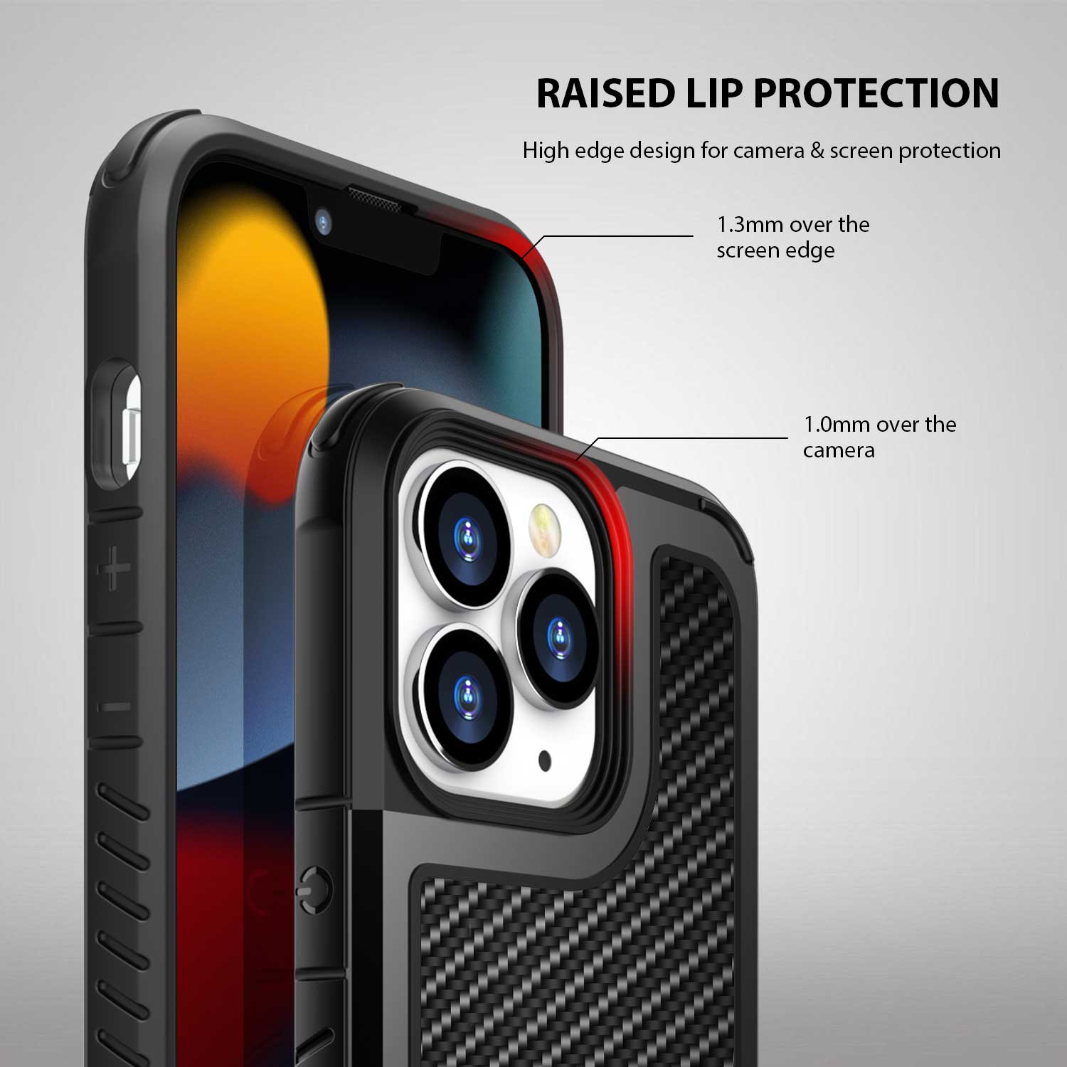 Tough On iPhone 13 Pro Max Case Iron Shield Carbon Fiber Black