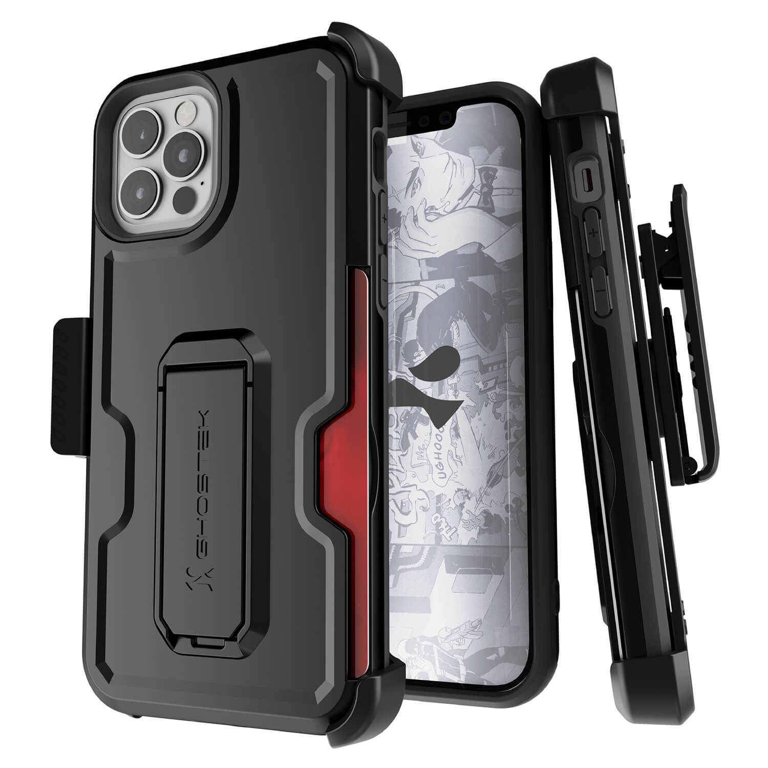 Ghostek iPhone 13 Pro Max Case Iron Armor Belt Clip Kickstand Matte Black