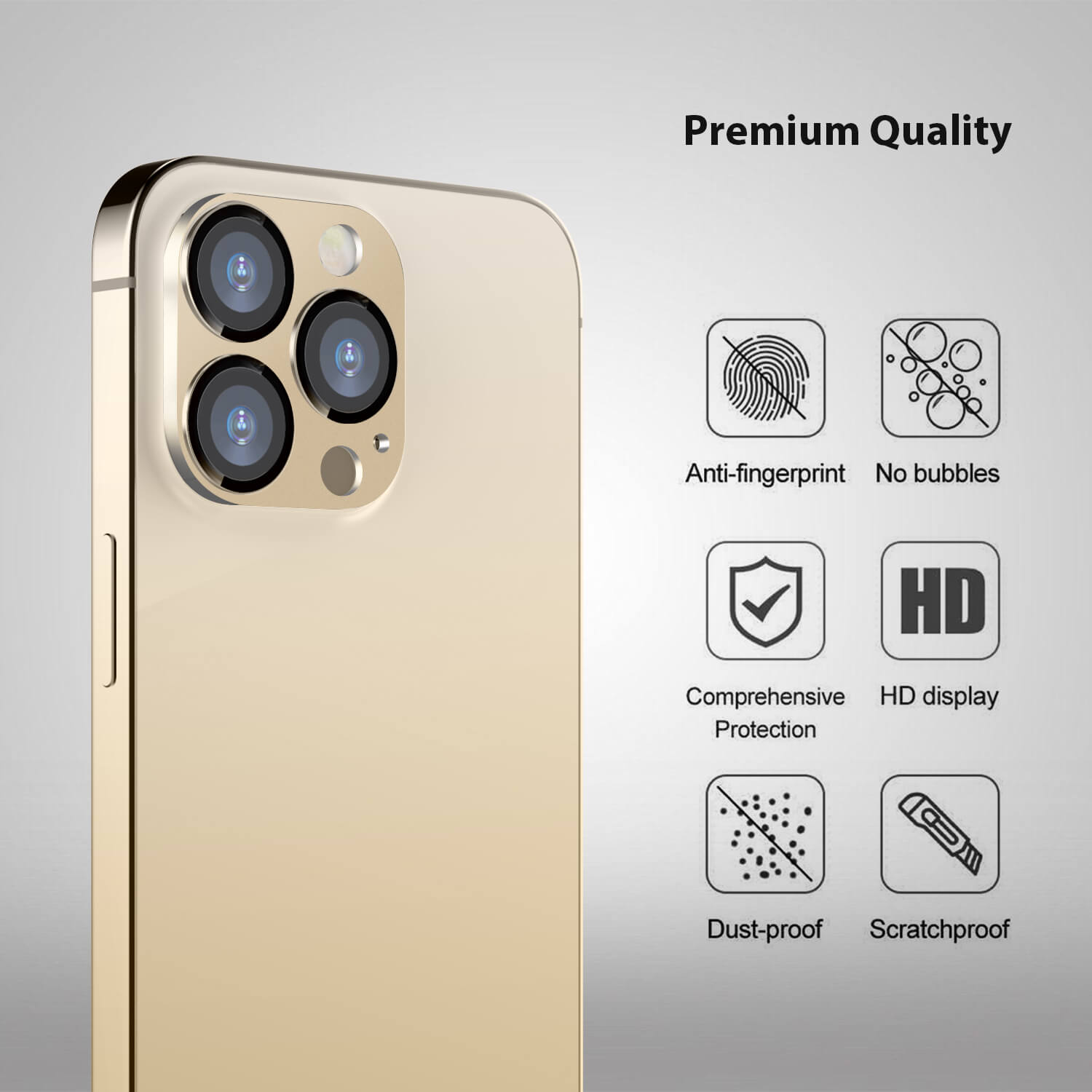 Tough On iPhone 13 Pro Camera Protector Metal Tempered Glass Gold