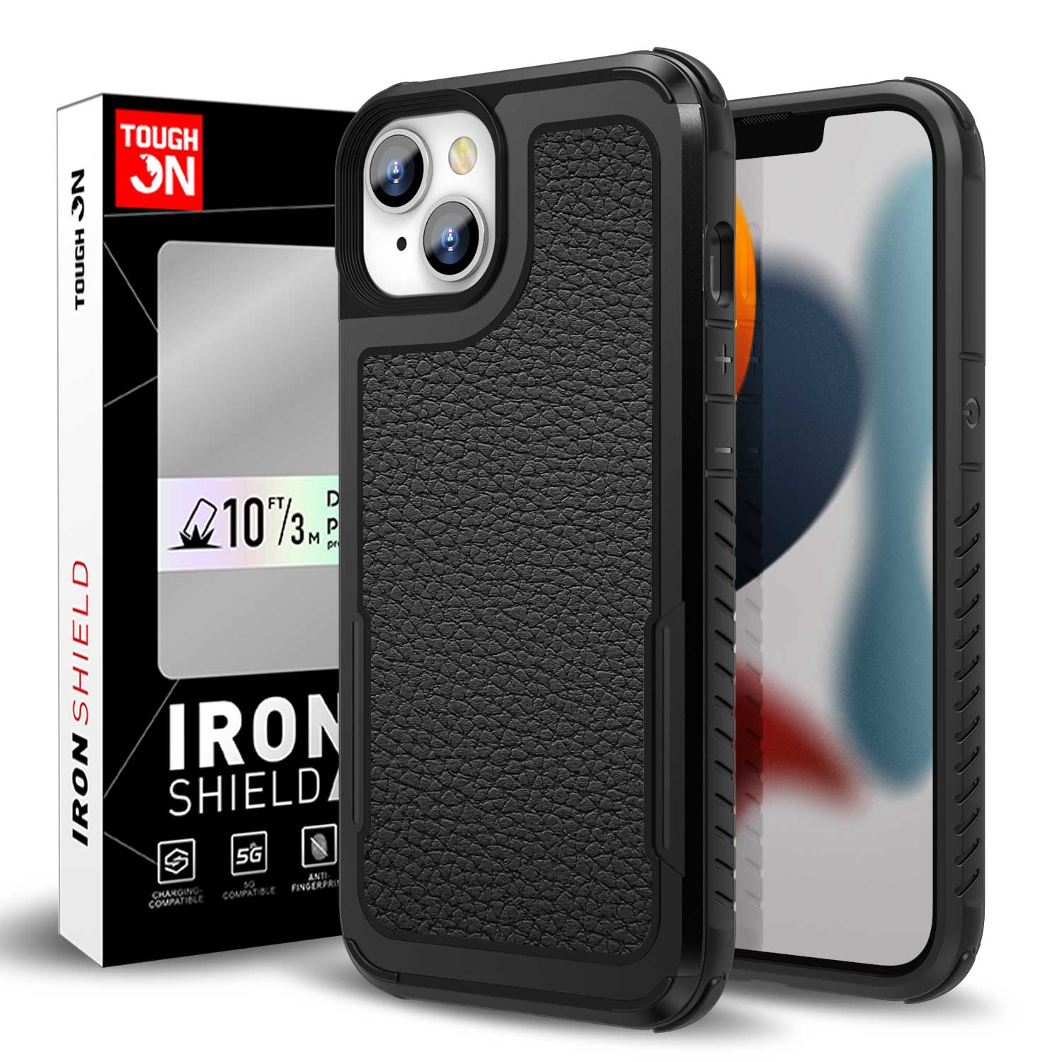 Tough On iPhone 13 Case Iron Shield Leather Black