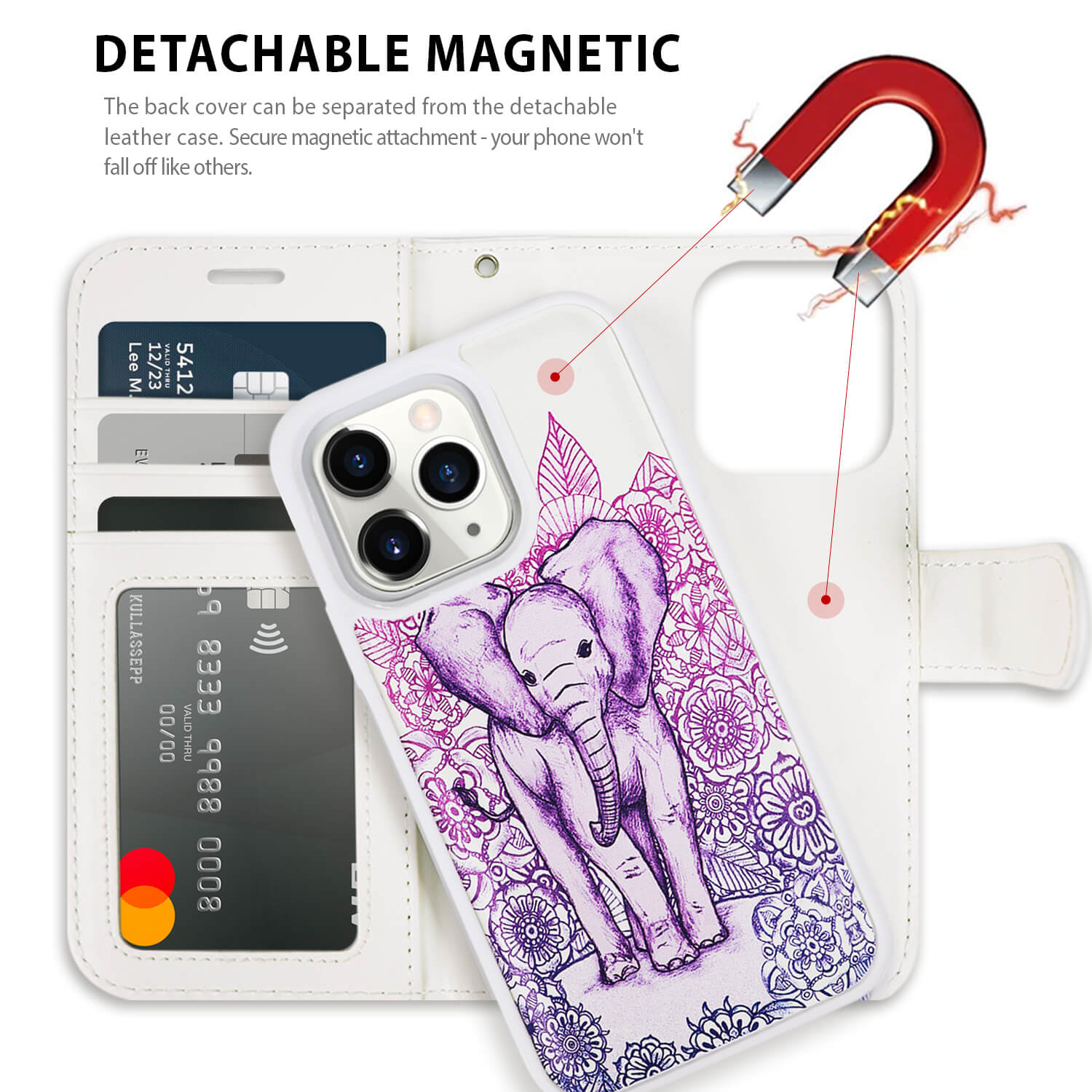 Tough On iPhone 13 Pro Max Case Magnetic Detachable Leather Elephant