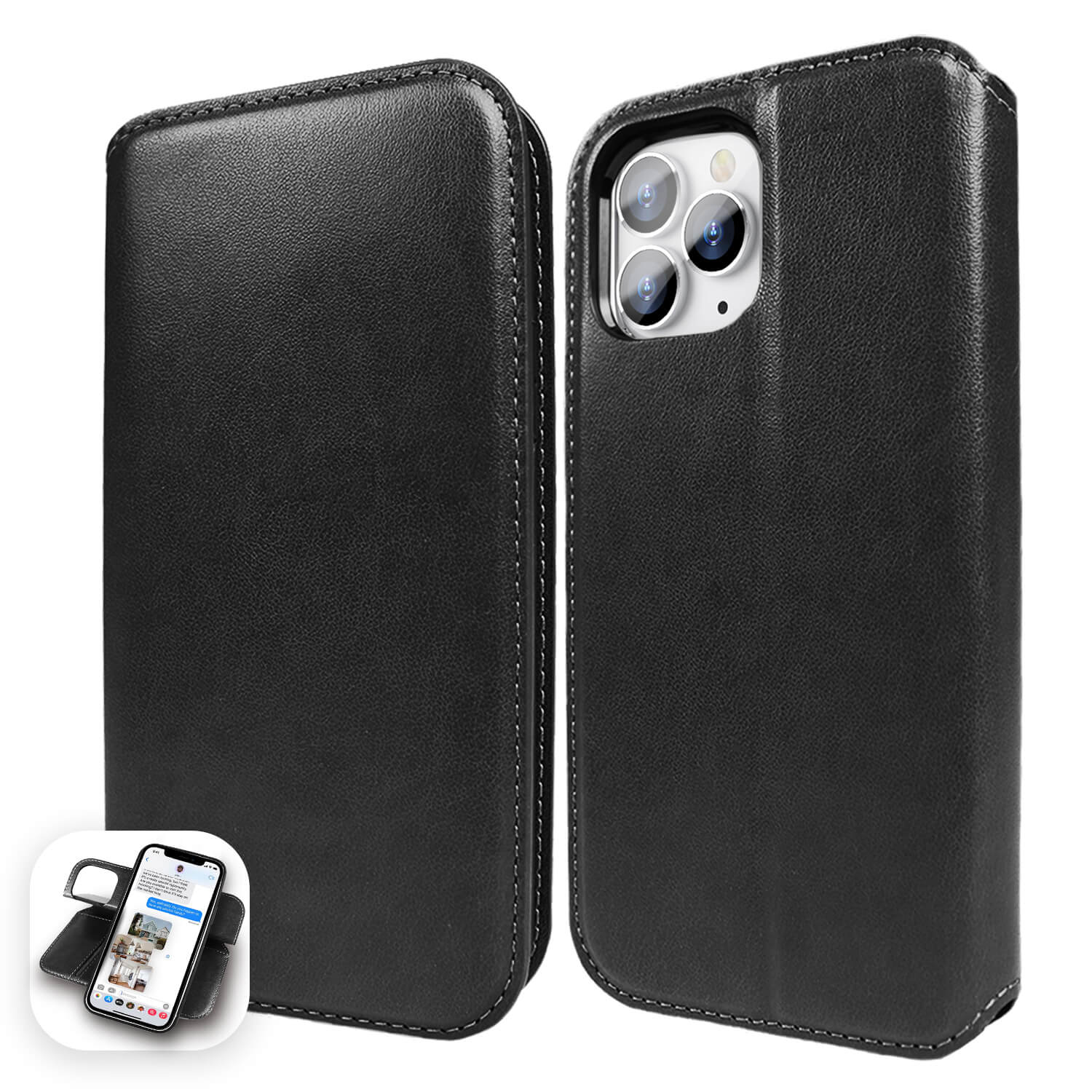 Tough On iPhone 13 Pro Max Case Magnetic Fine Detachable Leather Black