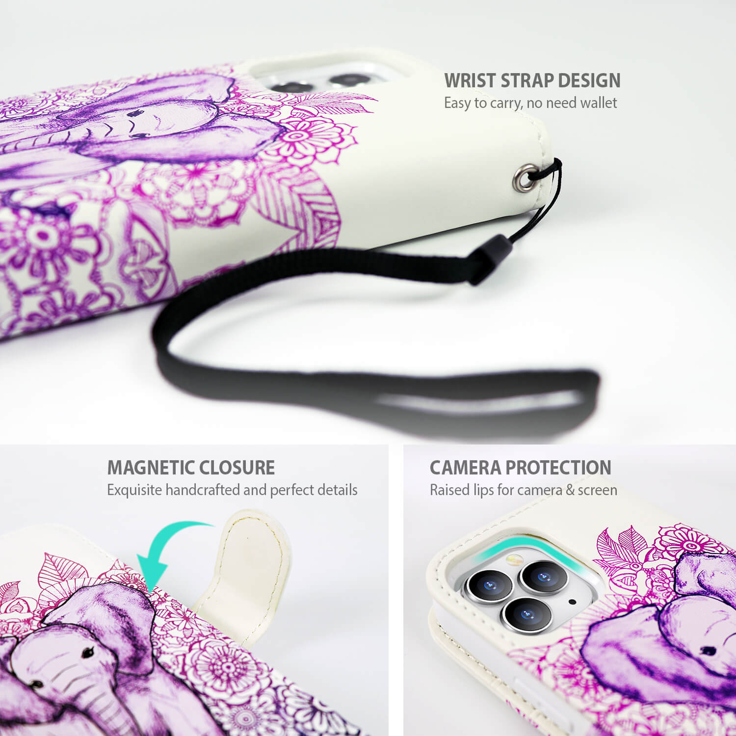 Tough On iPhone 13 Pro Max Case Magnetic Detachable Leather Elephant