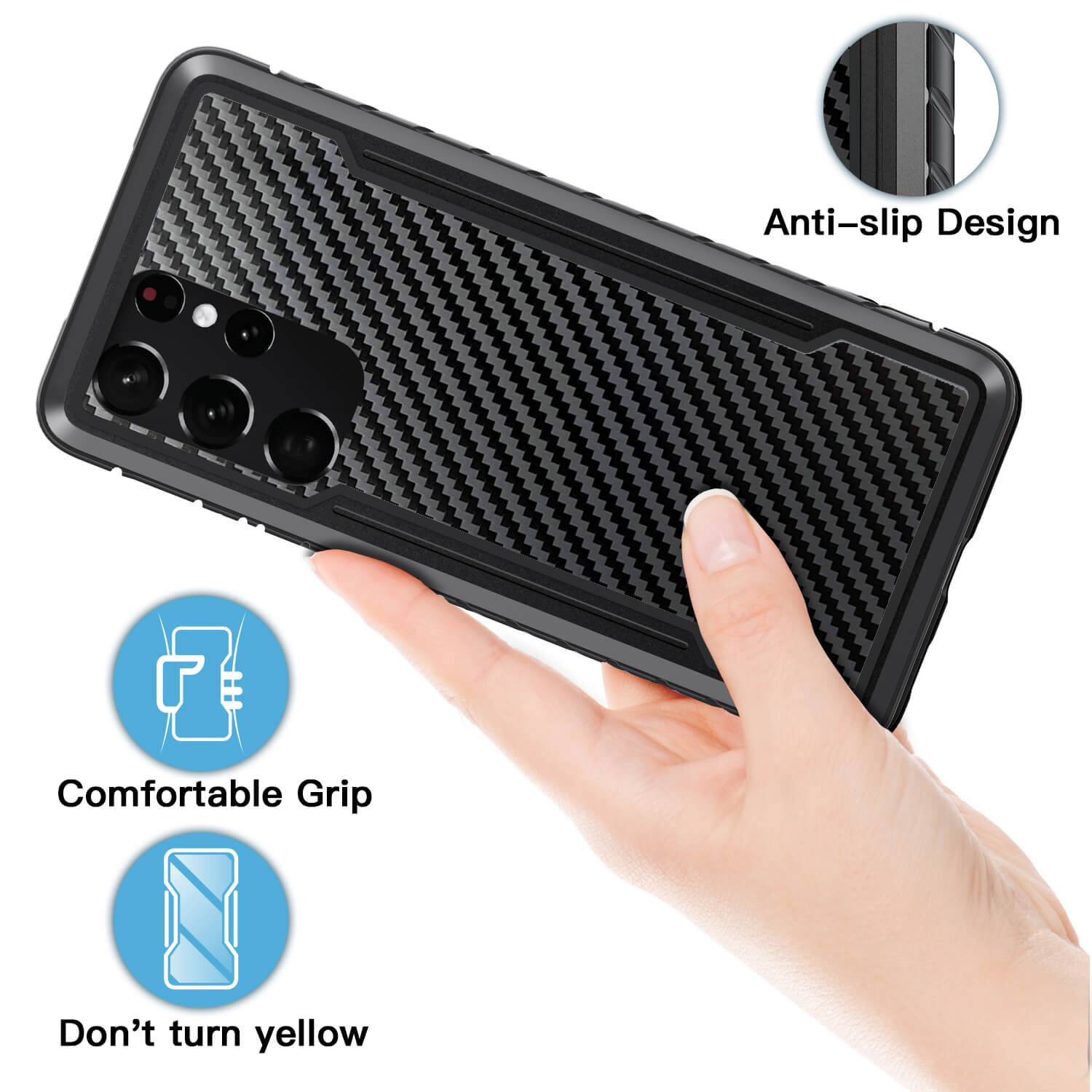 Tough On Samsung Galaxy S21 Ultra 5G Case Iron Shield Carbon Fiber Black