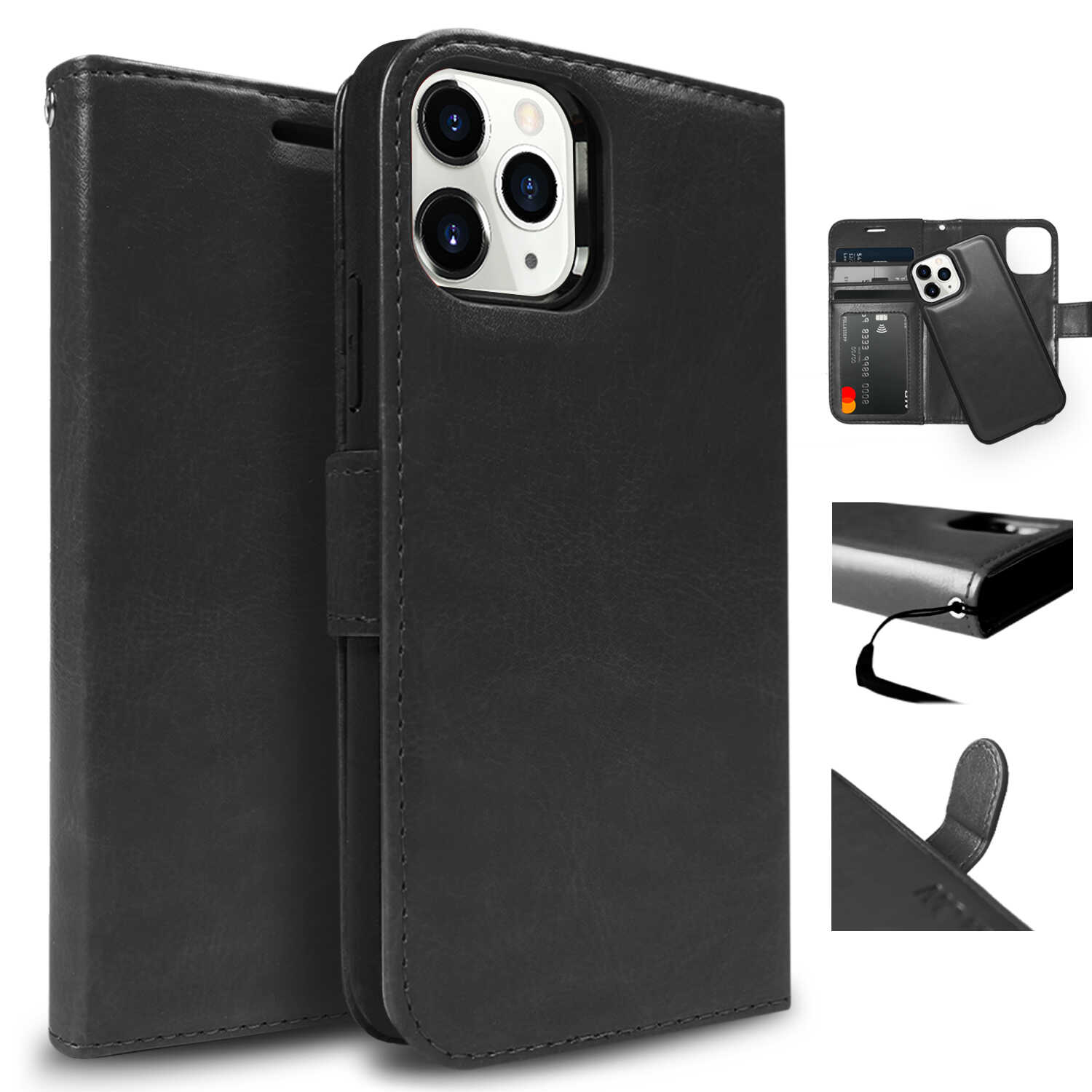 Tough On iPhone 12 / iPhone 12 Pro Case Detachable Leather Black