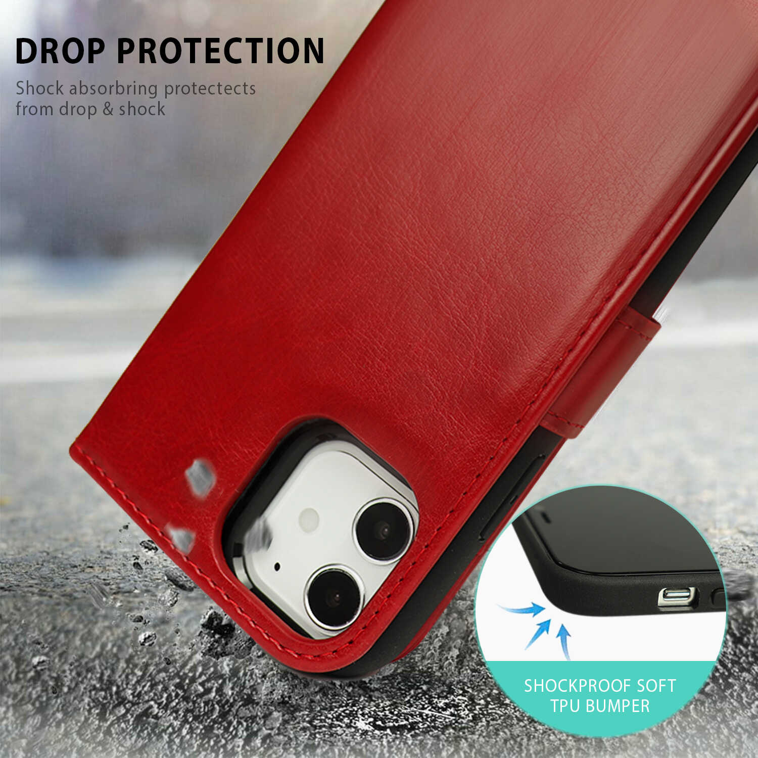 Tough On iPhone 12 / iPhone 12 Pro Case Detachable Leather Wine Red