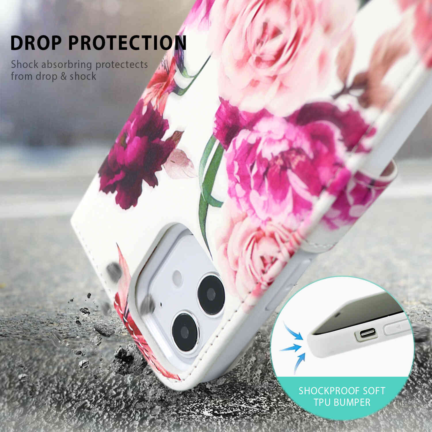 Tough On iPhone 12 / iPhone 12 Pro Case Detachable Leather Rose Flower